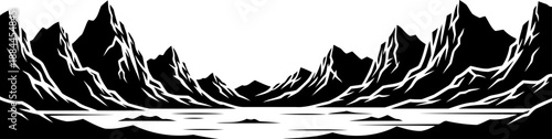 Panoramic alpine landscape with mountains and lake silhouette vector