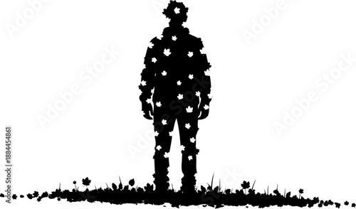 Person silhouette covered in autumn maple leaves vector