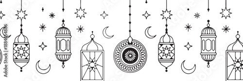 lantern crescent moon star motif vertical hanging line decoration