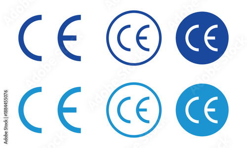 Blue CE Mark Icons in Various Styles CE mark certification isolated on transparent background