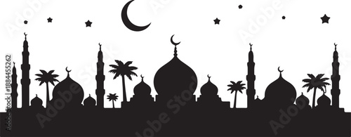 mosque night silhouette ramadan eid card template