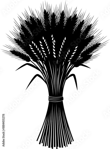 Vertical wheat sheaf tied with twine silhouette vector