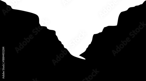 V-shaped mountain valley pass silhouette vector landscape element