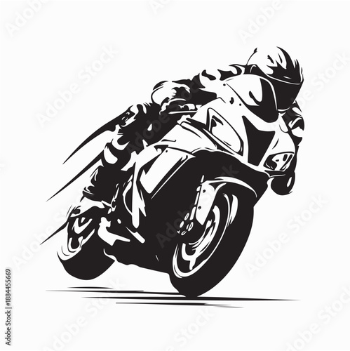 Sport motorbike racer riding fast vector illustration on white background