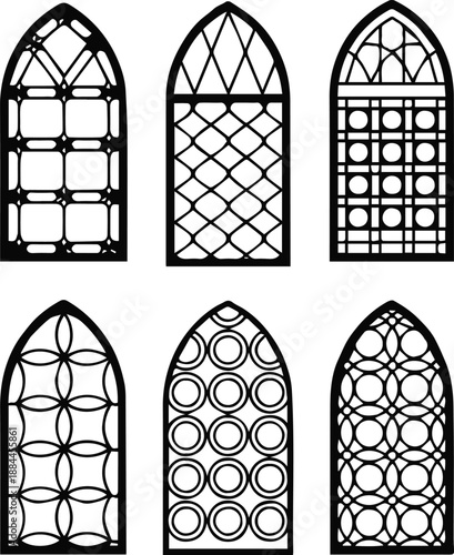 Canvas Print gothic window vector with pointed arches and decorative lattice design