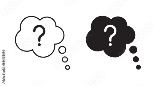 Two question mark thought bubbles light and dark on transparent background silhouette