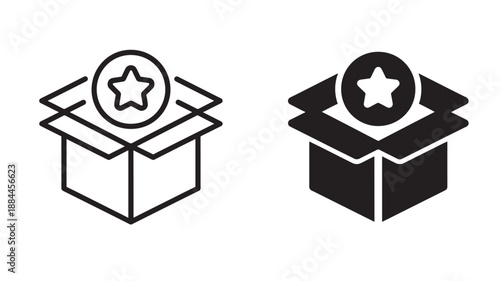 Open gift box with star icon two variations on transparent background silhouette