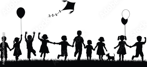 People silhouettes jumping with raised arms, energetic black vector illustration symbolizing success, freedom, celebration, achievement, motivation, happiness, and positive human emotions concept