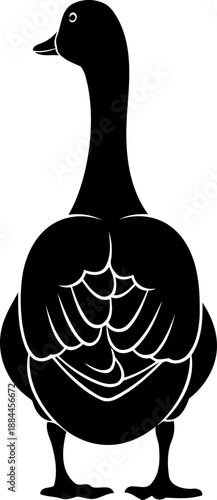 Back view goose silhouette standing waterfowl bird vector illustration