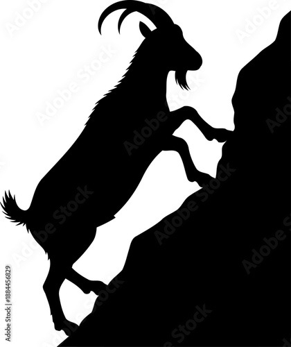 Climbing mountain goat silhouette side view rock climbing vector graphic