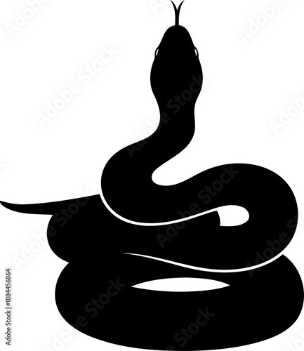 Coiled snake silhouette front view reptile with tongue out vector