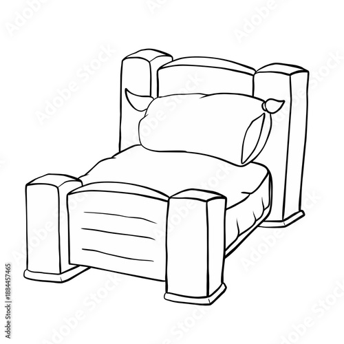 Line art Wooden Bed With Pillow