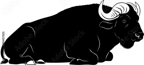 Lying water buffalo silhouette side view large bovid vector illustration