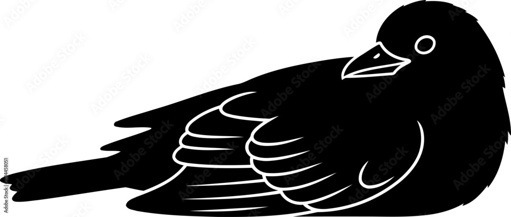 Fototapeta premium Resting bird silhouette side view crow profile vector graphic