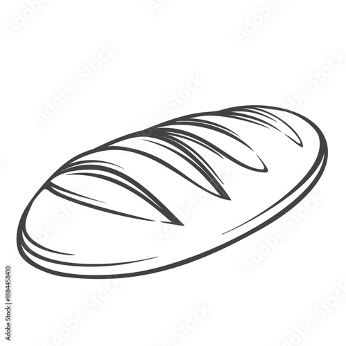 Bread loaf outline icon, bakery food symbol, crust scoring, handmade engraved line art, monochrome isolated clipart, kitchen set element. Vector illustration