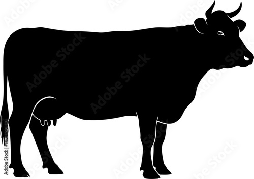 Standing dairy cow silhouette side view farm animal vector graphic
