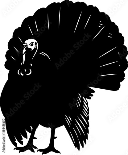 Strutting male turkey silhouette with fanned tail feathers vector graphic