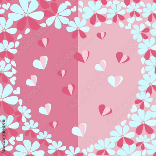 Background with flowers and hearts for Valentine's Day
