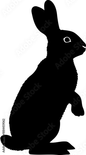 Alert rabbit standing on hind legs silhouette vector illustration