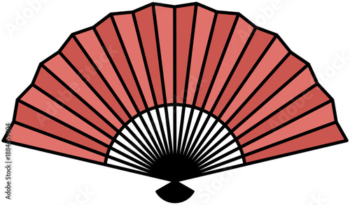 Traditional Chinese red folding hand fan vector illustration isolated on white background for cultural design