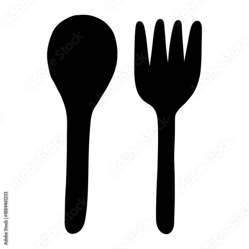 spoon and fork cutlery silhouette on transparent background