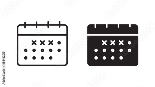 Two calendar icons outline and filled perfect for design on transparent background silhouette