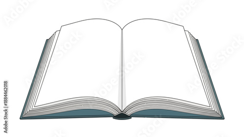 Open blank book with white pages isolated on white background.