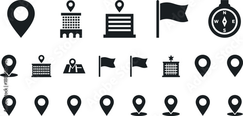 Black and white map navigation on white background location