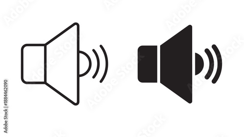 Two speaker icons outlined and filled for audio control on transparent background silhouette
