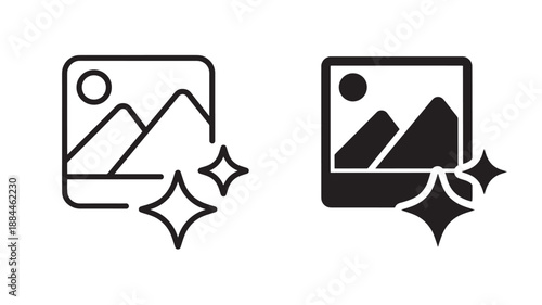 Two image icons with sparkle effects on transparent background silhouette