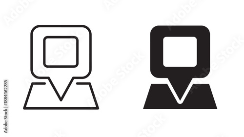 Two location pin icons outline and filled on transparent background silhouette