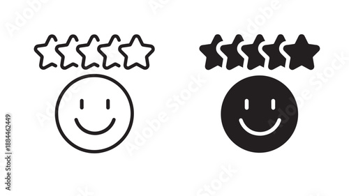 Five stars and smiling faces illustration ideal for ratings on transparent background silhouette