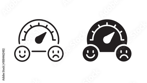 Two speedometers with happy and sad faces detailed design on transparent background silhouette