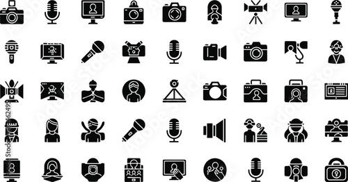 Black and white of people speaking recording and filming