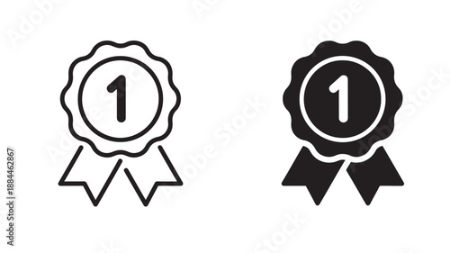 Two first place award badges black and white on transparent background silhouette