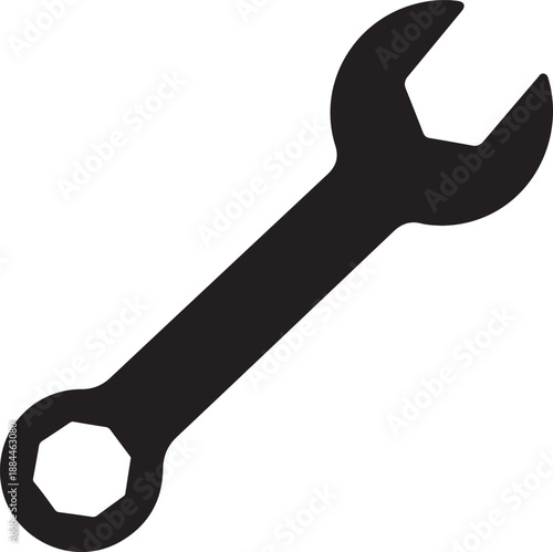 Black Wrench Icon Isolated on Transparent Background for Design