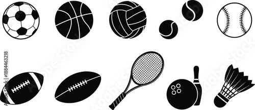 Black and white sports balls and equipment soccer ball basketball