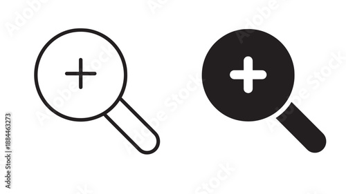 Two magnifying glasses one white and one black on transparent background silhouette