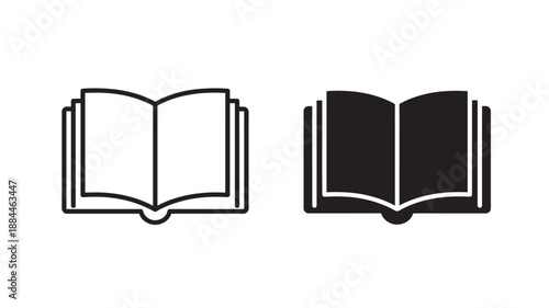 Two open book icons one white and one black on transparent background silhouette