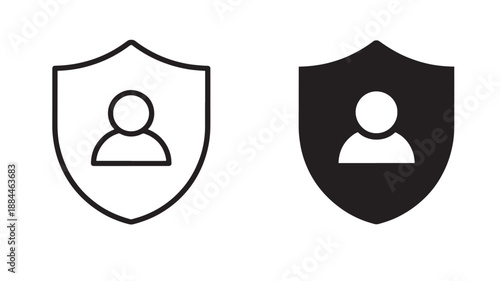 Two shield icons with human figures simple design on transparent background silhouette