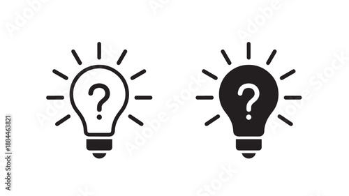 Two question mark light bulbs one white one black on transparent background silhouette