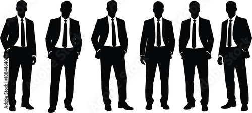Businessmen silhouettes set showing professional corporate men in suits standing confidently, elegant executive characters isolated on white background for business, leadership