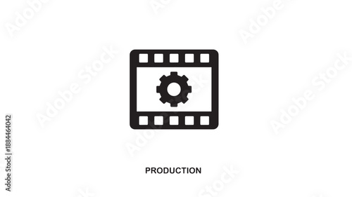 Film reel with gear icon production symbol on transparent background silhouette