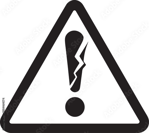 Warning triangle cracked in the middle to symbolize accident risk in bold silhouette vector