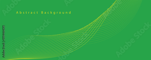 Abstract green background with yellow dashed wave curves and dynamic motion
