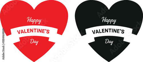 Happy Valentines Day Heart Set With Ribbon Banners