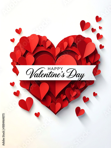 Minimalist Red Heart Background with Happy Valentines Day Text – Perfect for Greeting Cards and Ads