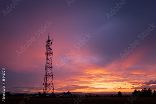 Wallpaper Mural Dusk silhouette of a communication tower against a gradient sky with ample space for text Torontodigital.ca