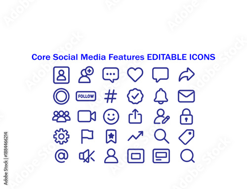 Modern outline icons for social media, communication, and user interface design