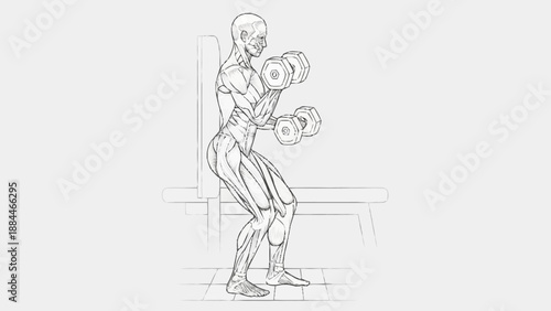 Anatomical illustration of a person performing dumbbell curls.